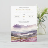 Watercolor uitnodiging met heideveld (Staand voorkant)