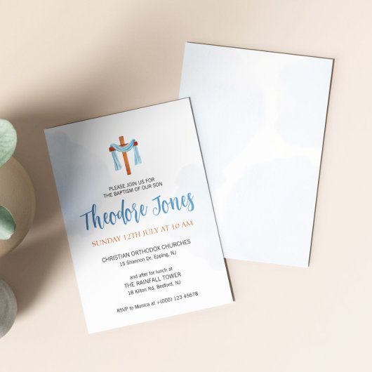 Watercolor Uitnodigingskaart Jongensdoop Kaart