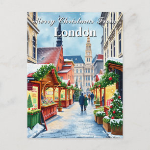 Watercolor UK Stad Kerstmarkt Vintage Post Briefkaart