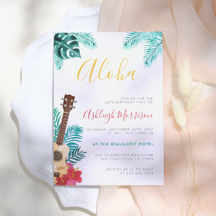 Watercolor Ukulele   Tropisch Verjaardagsfeest Lua Kaart