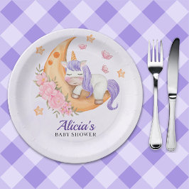 Watercolor Unicorn Girl Baby Shower  Papieren Bordje