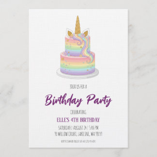 watercolor unicorn rainbow birthday invitation kaart