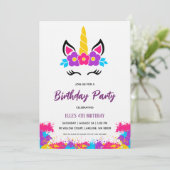 watercolor unicorn rainbow birthday invitation kaart (Staand voorkant)