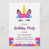 watercolor unicorn rainbow birthday invitation kaart (Voorkant)