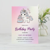 watercolor unicorn rainbow birthday invitation kaart (Staand voorkant)
