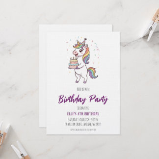watercolor unicorn rainbow birthday invitation kaart