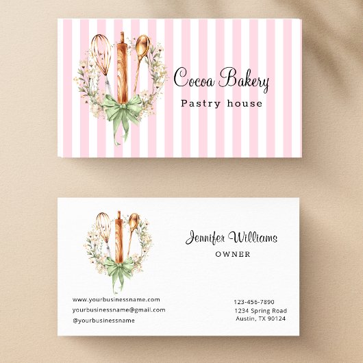 Watercolor Utensils Kitchen Bakery Business Card Visitekaartje