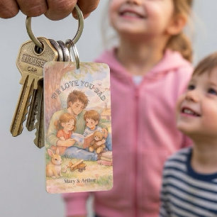 Watercolor Vaderdag Verteller Met Kinderen Sleutelhanger
