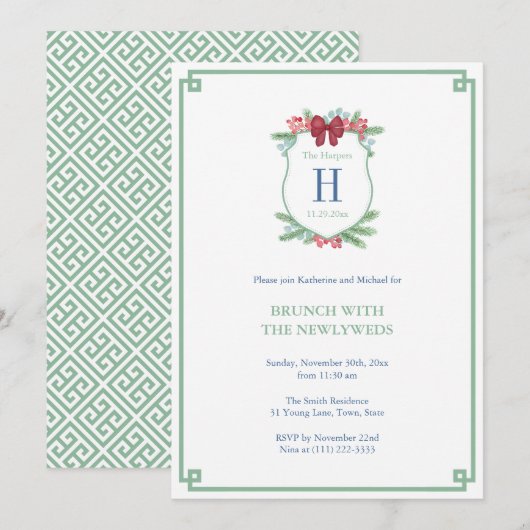 Watercolor Vakantie Crest Bruidsontbijt Feestje Kaart (Voorkant / Achterkant)