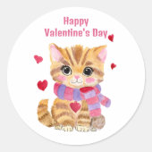 Watercolor Valentijnsdag Kitty Ronde Sticker (Voorkant)