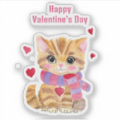 Watercolor Valentijnsdag Kitty Sticker (Voorkant)