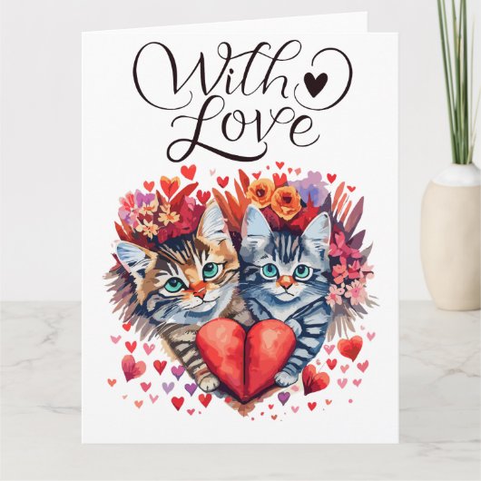 Watercolor Valentijnskaarten katten met liefde Kaart (Voorkant)