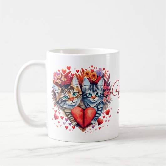 Watercolor Valentines cats with love Koffiemok (Links)