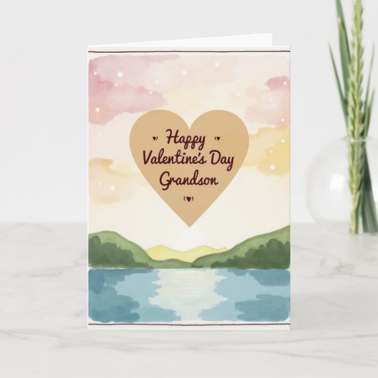 Watercolor Valentines Day Grandson Card Kaart (Voorkant)