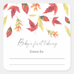 Watercolor vallende bladeren - Baby Shower-boekpla Vierkante Sticker