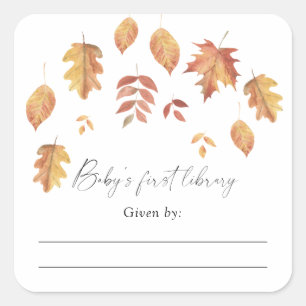 Watercolor vallende bladeren - Baby Shower boekpla Vierkante Sticker