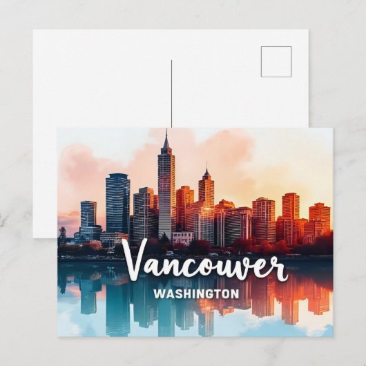 Watercolor Vancouver Washington State skyline Briefkaart (Voorkant / Achterkant)