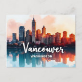 Watercolor Vancouver Washington State skyline Briefkaart (Voorkant)
