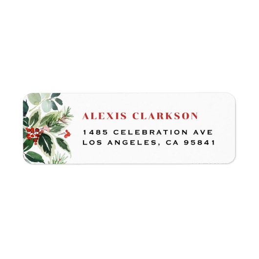 Watercolor Variegated Winterberry Christmas Etiket (Voorkant)