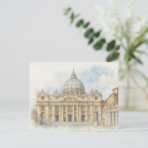 Watercolor Vaticaanse ansichtkaart Sint-Pietersb Feestdagenkaart