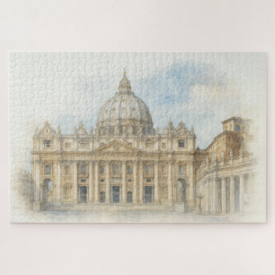 Watercolor Vaticaanse Sint-Pietersbasiliek Italië Legpuzzel