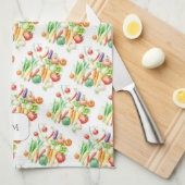 Watercolor vegetables pattern monogrammed theedoek (Quarter Fold)