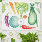 Watercolor vegetables pattern monogrammed theedoek (Gevouwen)