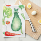 Watercolor vegetables pattern monogrammed theedoek (Quarter Fold)