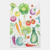 Watercolor vegetables pattern monogrammed theedoek (Verticaal)