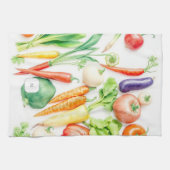 Watercolor vegetables pattern monogrammed theedoek (Horizontaal)