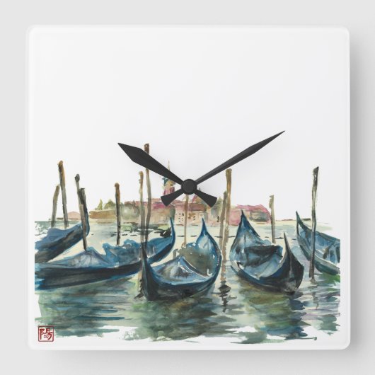 Watercolor Venice Vierkante Klok (Voorkant)