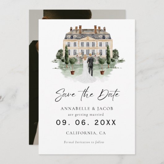 Watercolor Venue Wedding Save the Date  (Voorkant / Achterkant)