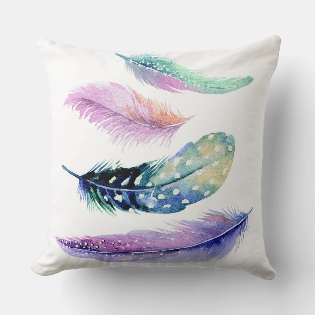 Watercolor Veren Kussen (Voorkant)