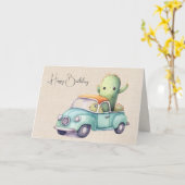 Watercolor verjaardag Cacti in retro vrachtwagen Kaart (Gele Bloem)
