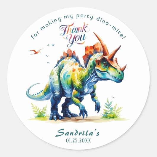Watercolor VERJAARDAG Dinosaurus Sticker (Voorkant)
