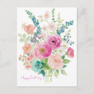 Watercolor verjaardagsansichtkaart briefkaart