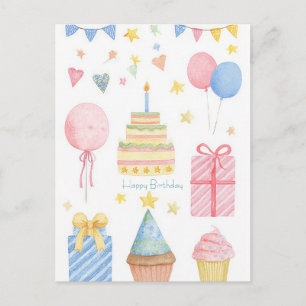 Watercolor verjaardagsansichtkaart briefkaart