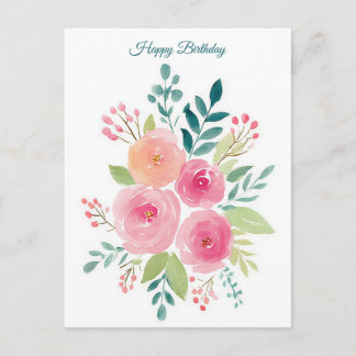 Watercolor verjaardagsansichtkaart briefkaart