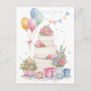 Watercolor verjaardagsansichtkaart briefkaart