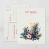 Watercolor versierde Kerst Kaars Feestdagenkaart (Voorkant / Achterkant)