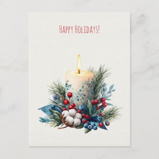 Watercolor versierde Kerst Kaars Feestdagenkaart (Voorkant)