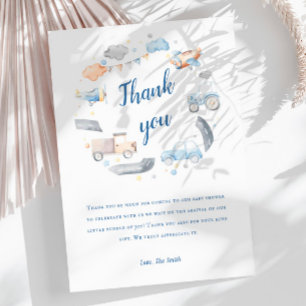 Watercolor Vervoer Baby Shower Bedankkaart