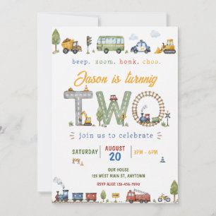 Watercolor Vervoer Kinderen 2e Verjaardag Kaart