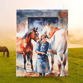 Watercolor Vet Afstuderen Met Paarden ai kunstwerk Kaart