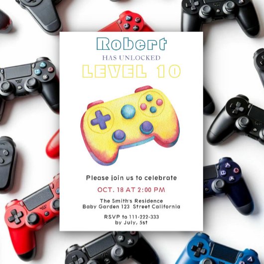 Watercolor videospel kinderen verjaardag kaart