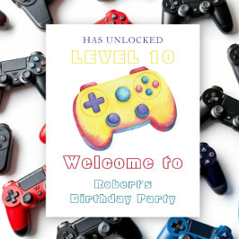 Watercolor videospel kinderen verjaardag poster