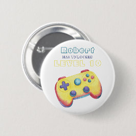 Watercolor videospel kinderen verjaardag ronde button 5,7 cm