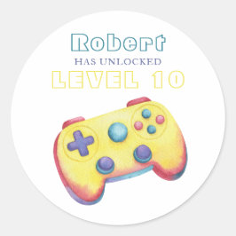 Watercolor videospel kinderen verjaardag ronde sticker