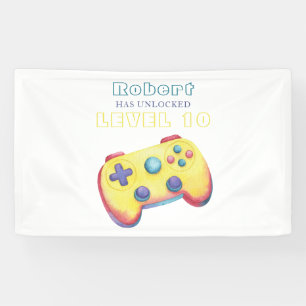 Watercolor videospel kinderen verjaardag spandoek