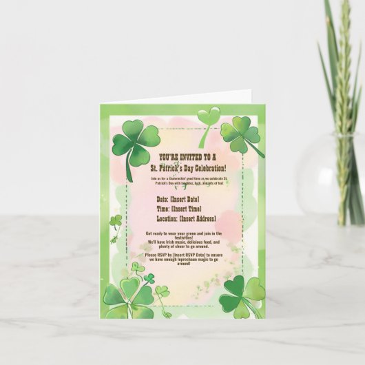 Watercolor Vierbladige Klaver Shamrock St. Patrick (Voorkant)